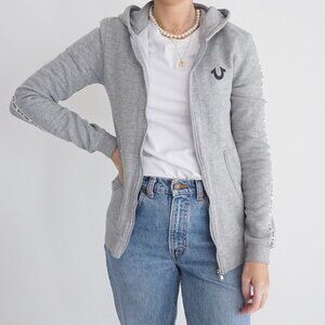 Vintage Y2K True Religion Grey Zip Up Cotton Blend Hoodie Sweatshirt L